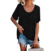 Womens Tunic T Shirts Short Sleeve Round Neck Soft Loose Shirts Summer Casual Tops with Pocket