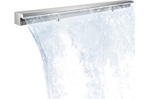 Migoda Pool Waterfall Fountains, Stainless Steel Rectangular Pool Waterfall Spillway with Pipe Connector for Indoor/Outdoor Decorative (59.1 Inch)