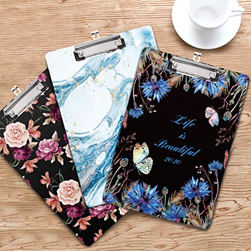 Clipboard, Cute clipboard, WAVEYU Letter Size Clipboard with Low Profile Clip, Retractable Key Hole for Hanging Paperboard for Office School, Blue Marble (12.5"x8.5")