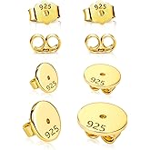 4Pairs 925 Sterling Silver Earrings Backs Replacements for Studs, Hypoallergenic 14K Goldplated Earring Backings for Posts Safety Locking Butterfly Ear Backs 5mm Large Flat Earrings Stoppers 6/8mm