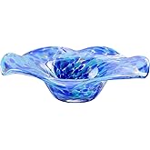 ORRFIDDY Hand Blown Murano-style Art Glass Bowl, 10.2-Inch Large Decorative Centerpiece for Table, Cobalt Blue Fruit Display 