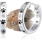 Paw Print Earrings for Women Sterling Silver Cute Pet Puppy Cat Dog Paw Print Hoop Earrings Hypoallergenic Cubic Zirconia Dainty Loop Jewelry Gifts