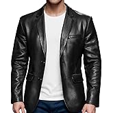 OBX Fashion Casual Leather Blazer For Men - Genuine Lambskin Mens Real Leather Jacket Coat