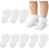scenicamp 8 Pairs Toddler Girls Ruffle Socks Cute White Lace Trim Frilly Ankle Cotton Socks for Girls Kids