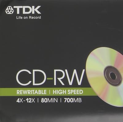 TDK CD-RW Recordable Discs 80 min 4-12x Speed 1 Pack Rewritable Media