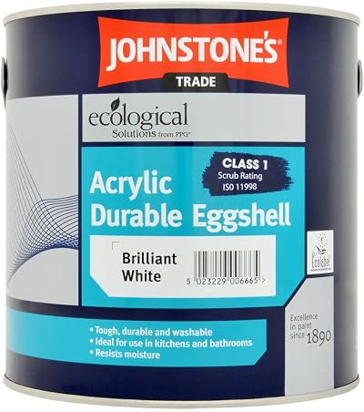 Johnstones Trade Acrylic Eggshell Brilliant White 2.5 Litre Durable Paint