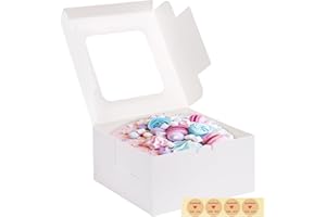 Moretoes 4 Pack Cake Boxes with Window, 10x10x5 Inches White Bakery Containers, 10 Inch White Cake Carrier, Disposable Bakery Boxes for Valentine's Day Mother's Day Cake Cupcake Cookie Pie Pastry