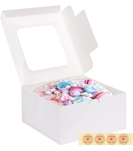 Vorfre 3-Pack 10x10x5 Inch Cake Boxes With Window - Disposable Bakery Boxes With Boards For Wedding, Birthday