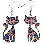Bonsny Acrylic Long Drop Dangle Cat Earrings "CAYLEIGH Statement Pop-Art Kitten Gift Women