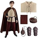 yyleasar Medieval Viking Costume for Kids Halloween Pirate Outfit Set with Shirt Pants Belt Pouch Wrist Guards