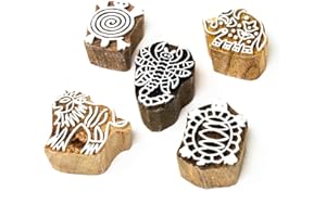 Hashcart Wooden Stamp Block, Printing Stamp Design Set | Block for Printing Saree Border | Dresses, Craft Card Making, Scrapbook, Clay Pottery | Set of 5