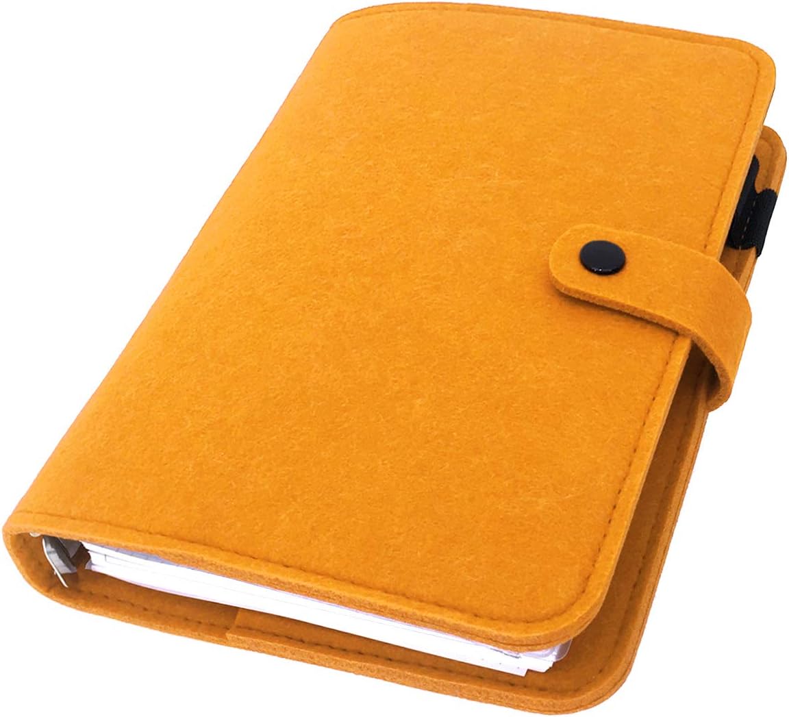 A6/ A5 6-Holes Felt Cover Round Ring View Binder File Folder for Loose Leaf Sheet Protectors/Binder Cover Protector, Marigold, A5 Combo