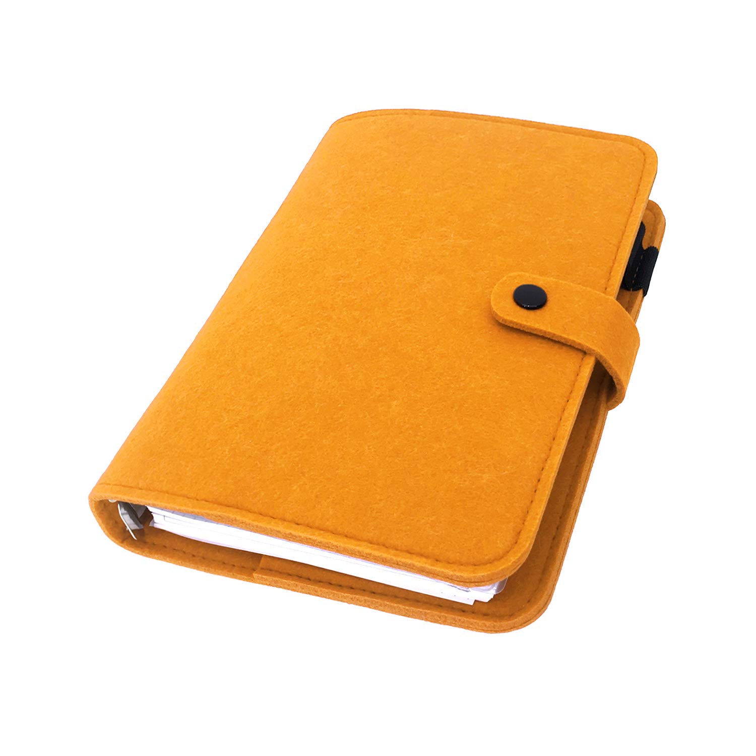A6/ A5 6-Holes Felt Cover Round Ring View Binder File Folder for Loose Leaf Sheet Protectors/Binder Cover Protector, Marigold, A5 Combo
