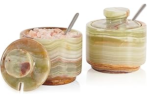 Radicaln Marble Salt Cellar with Spoon Handmade 3" Green Salt Container with Lid, Spice Jar for Seasoning Salt, Kitchen Stora