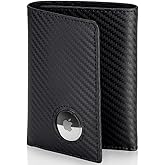Stealth Mode Men's Leather Trifold Wallet with Airtag Holder and RFID Blocking (Carbon Fiber)