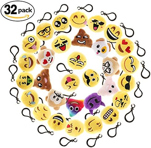 Mini Emoji Keychain Poop Plush for Kids Backpack Clips Toys Gift Bag Accessory, Mini Plush Pillows, Keychain Decorations,Christmas tree hanging decoration, Emotion pillow. 2" set of 32 pack