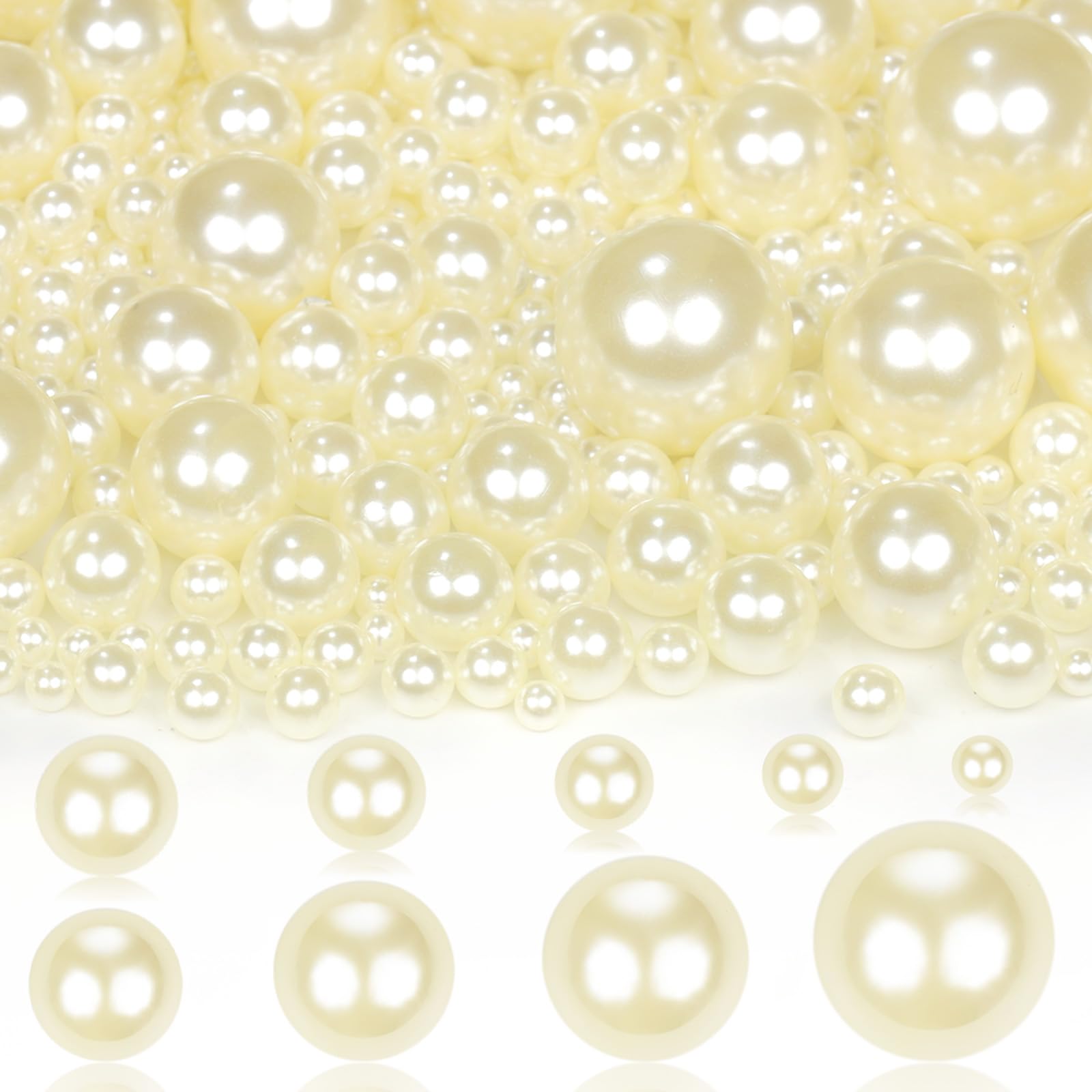 Photo 1 of 2200PCS Pearls for Crafting, Ivory No Hole Beads for Centerpieces Vases, 9 Sizes Bulk Fake Pearls Beads for Vase Filler, Candles Centerpiece, DIY Crafts, Jewelry Making (4/6/8/10/12/14/16/18/20mm)
