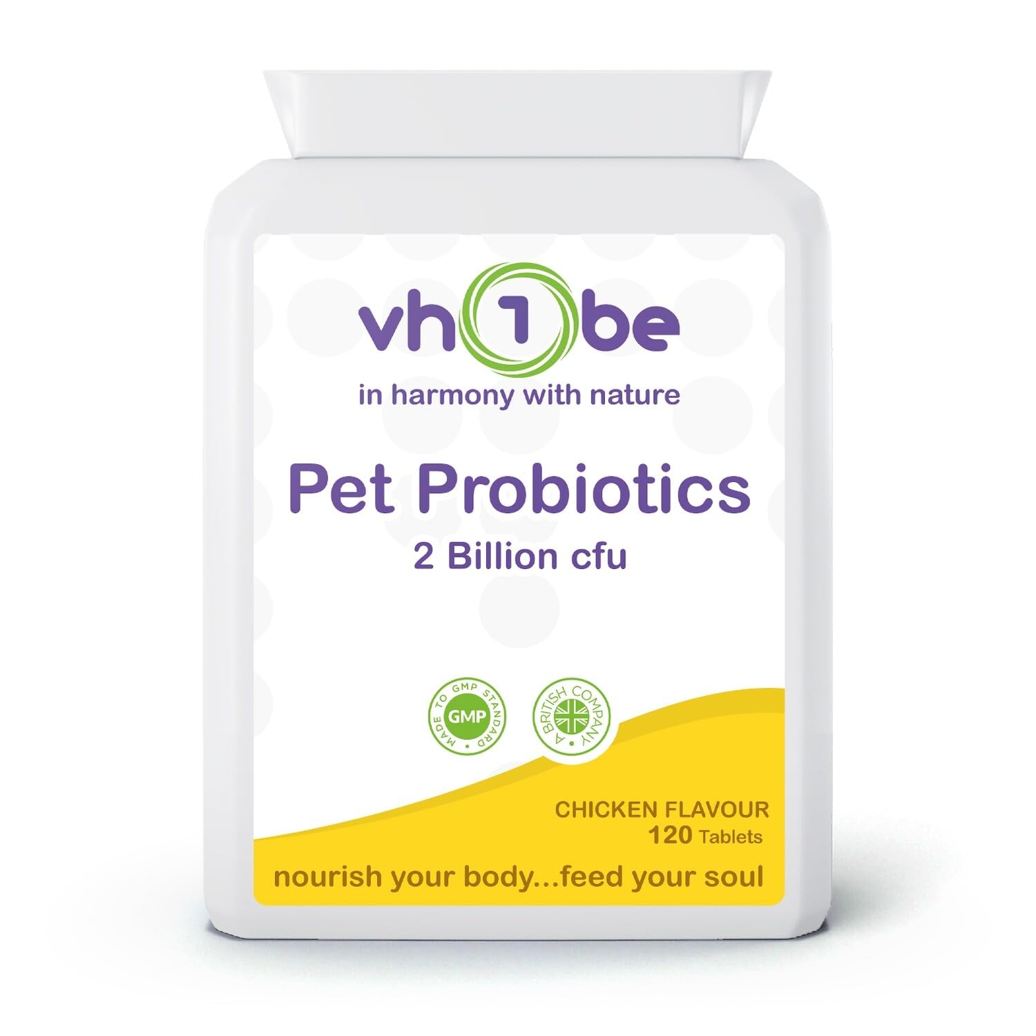 vh1be Pet Probiotics for Dogs, Itchy Skin, Diarrhoea, IBS, 120 Chicken Flavour Tablets, 30 Servings