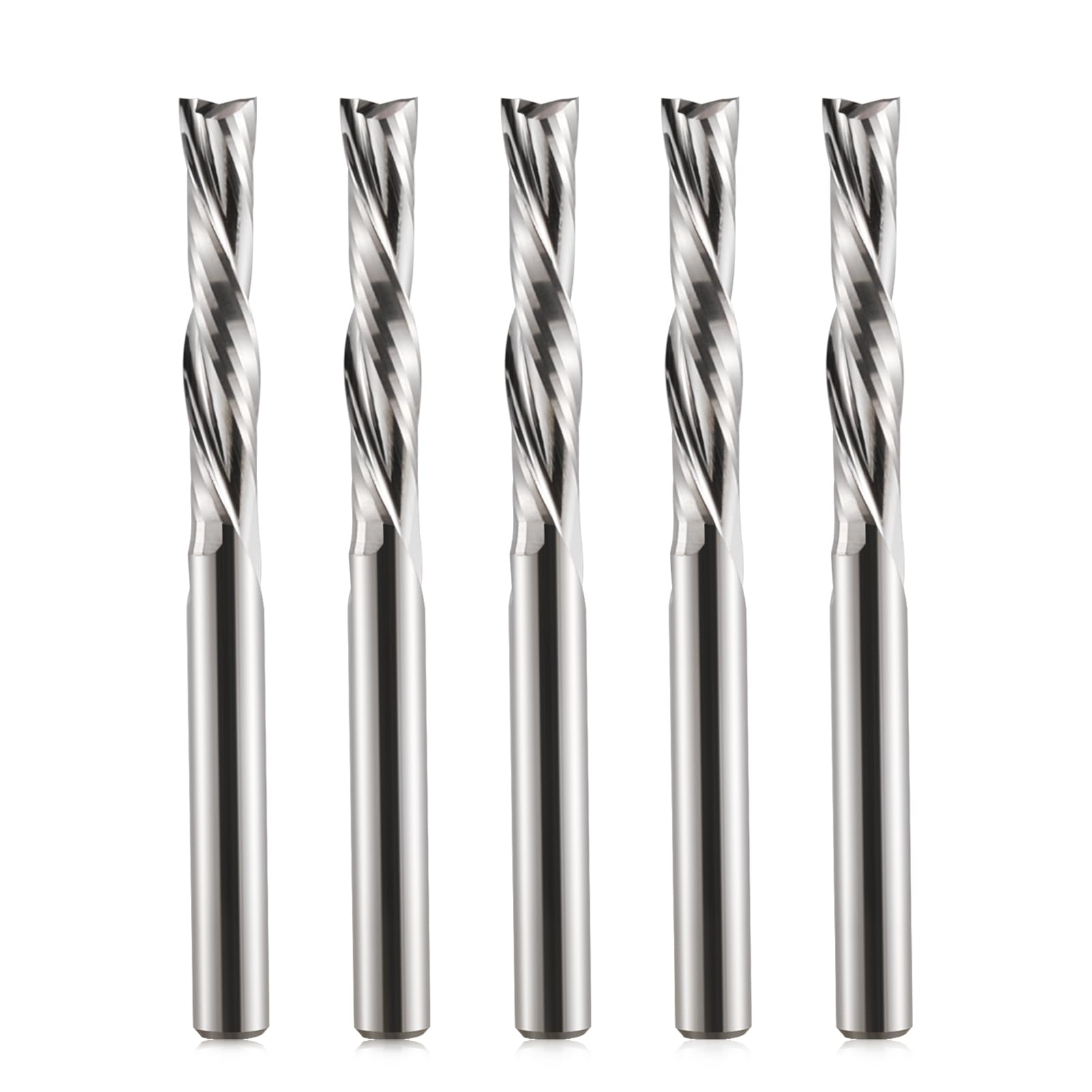 EU_HOZLY 3.175mmX17mm Left Handed 2 Spiral Flute Bits Down Cut Carbide Endmill Cutter Pack of 5