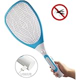 2017新品 電撃殺虫ラケット SHONCO UBS充電式 虫蚊を撃退！ハエたたきラケット LEDライト付き 充電ケーブル付き(ライトブルー)