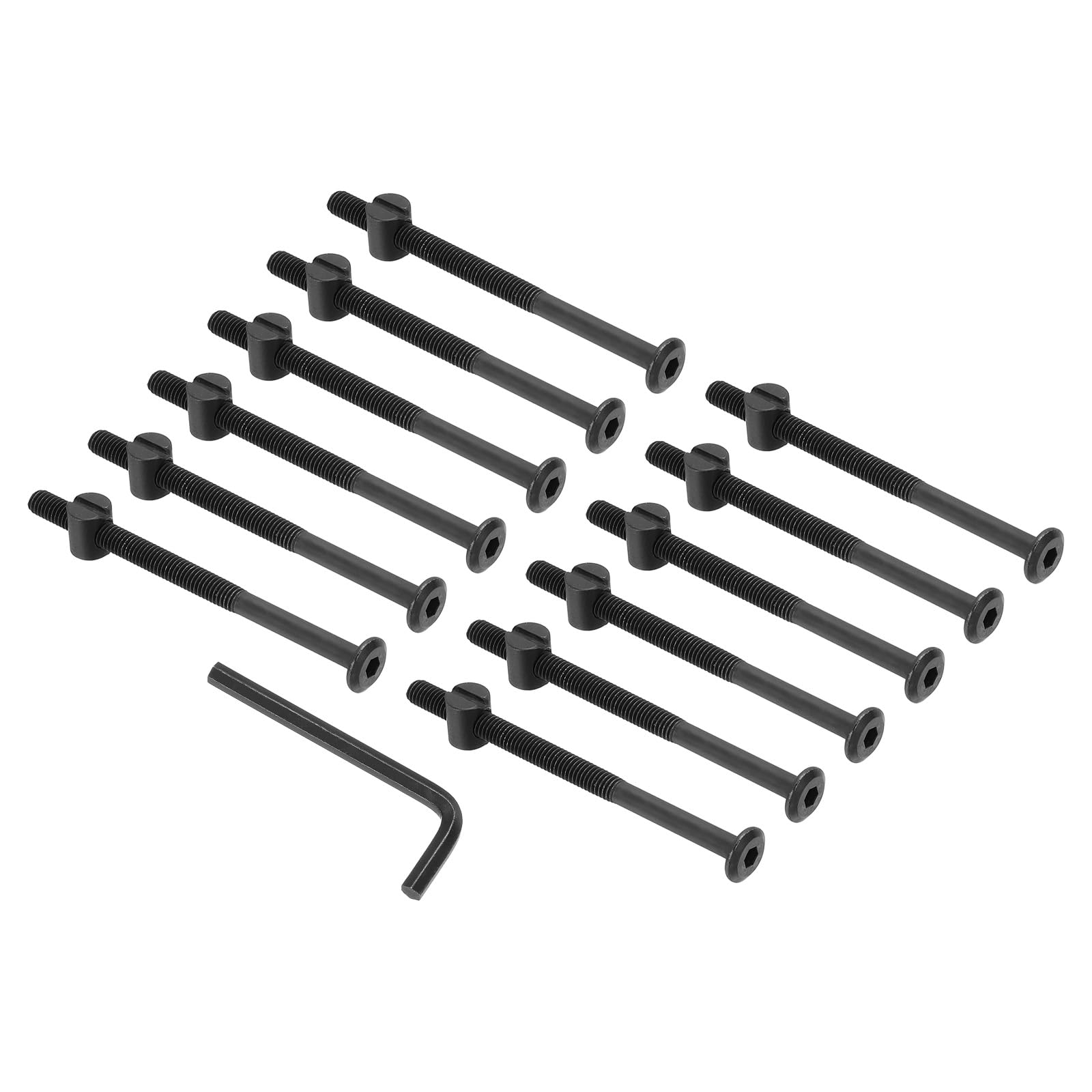 PATIKIL M6 x 90mm Bunk Bed Bolts, 12 Pack Hex Drive Socket Cap Barrel Screws Bolt Nuts Assortment Kit with 1Pcs Wrench for Furniture Bed, Black