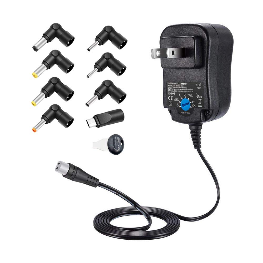 Zolt 12W Universal AC DC Adapter, Multi Voltage 3V 4.5V 5V 6V 7.5V 9V 12V 1A 1000mA Switching Power Supply for Household Electronics Routers Speakers LCD CCTV Cameras