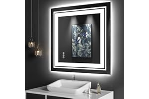 Snowdool LED Bathroom Mirror, 36"x 36" with Front and Backlit, Anti-Fog, Bathroom Vanity Mirror for Wall, Memory Function, Stepless Dimmable, Tempered Glass (Horizontal/Vertical)