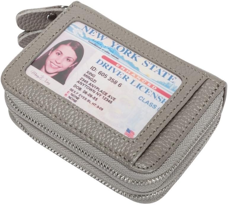 Leather Credit Card Wallet RFID Credit Card Holder Zipper Window Card Wallet