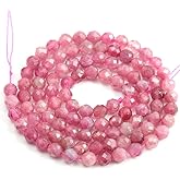 Natural Stone Beads Pink Tourmaline Gemstone Faceted Loose Beads for Jewelry Making Necklace Earrings Ring 1 Strands/Pack Length 15" Size 4mm