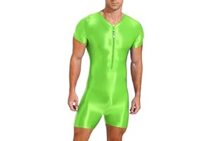 LiiYii Men's Swimwear Bathing Suit Bodysuit Glossy Silky One Piece Smooth Shorts Jumpsuit Sportwear