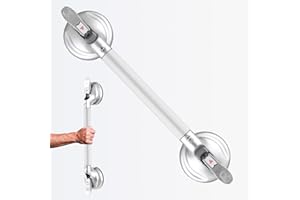 Daren Medical 19-Inch Shower Handle - Upgraded Grab Bar with Strong Suction Cups for Bathtub & Shower Safety, Ideal for Seniors, Elderly, Disabled，Silver