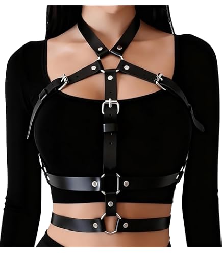 Harnais De Poitrine Punk En Cuir Noir Avec Chaîne De Taille - Accessoire Rave Et Soirée