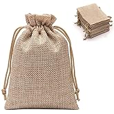 KUPOO Burlap Gift Bags Wedding Hessian Jute Bags Linen Jewelry Pouches with Drawstring for Wedding Party,DIY Craft and Christmas (Natural, 5X7 Inch (30pcs))