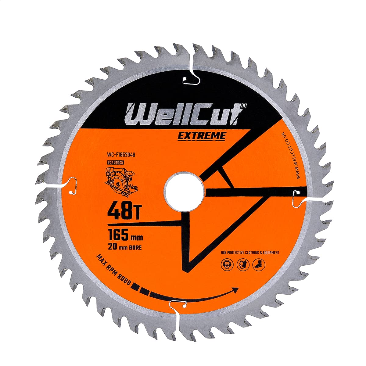 WELLCUT TCT Saw Blade, Plunge Saw Blade, Circular Saw Blade, Angle Grinder 165mm x 48T x 20mm Bore Suitable for DewaltDWS520, GKT55, Cord/Cordless