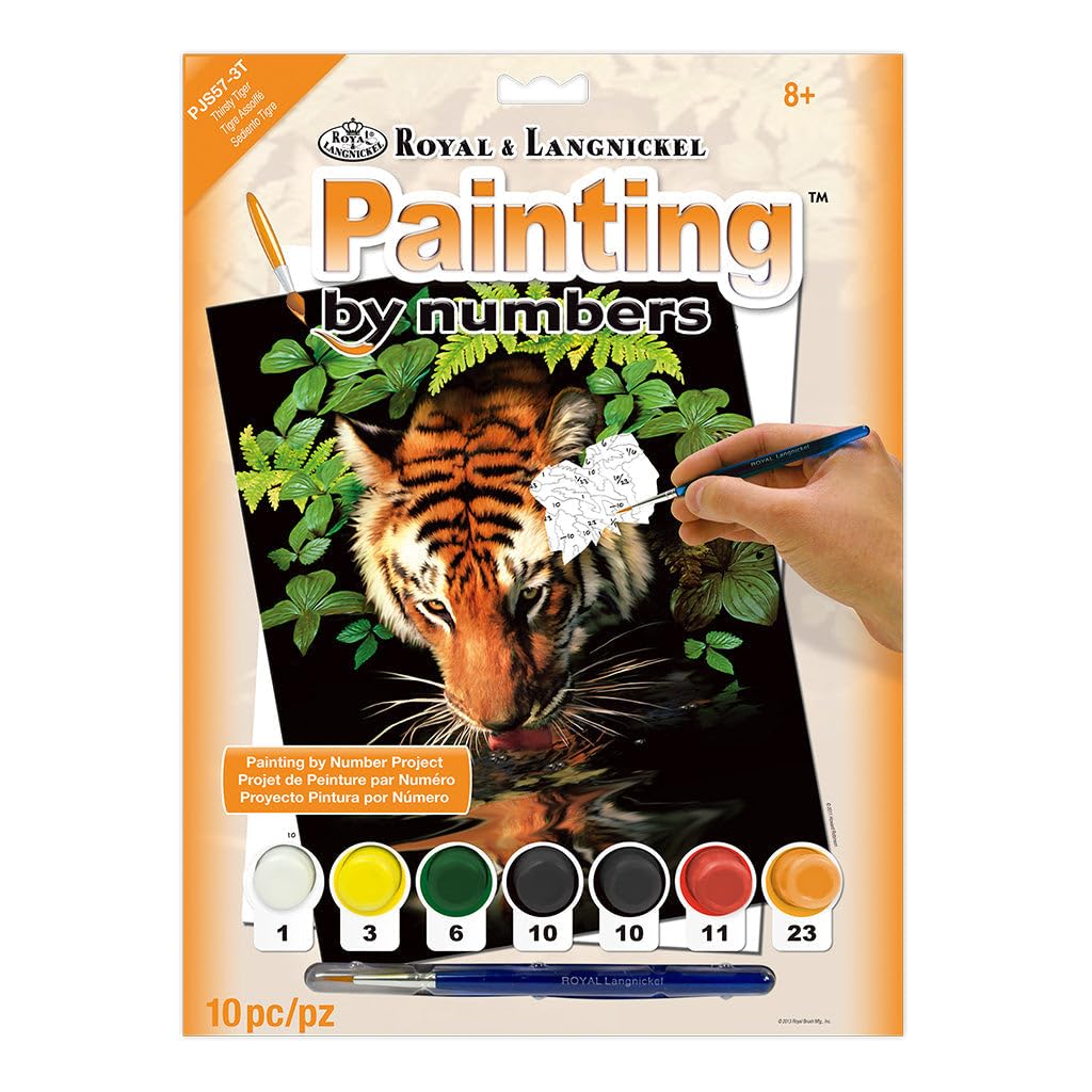 Royal & Langnickel 11 x 15 inch Thirsty Tiger Pre-Printed Paint by Number Painting Set,Blue