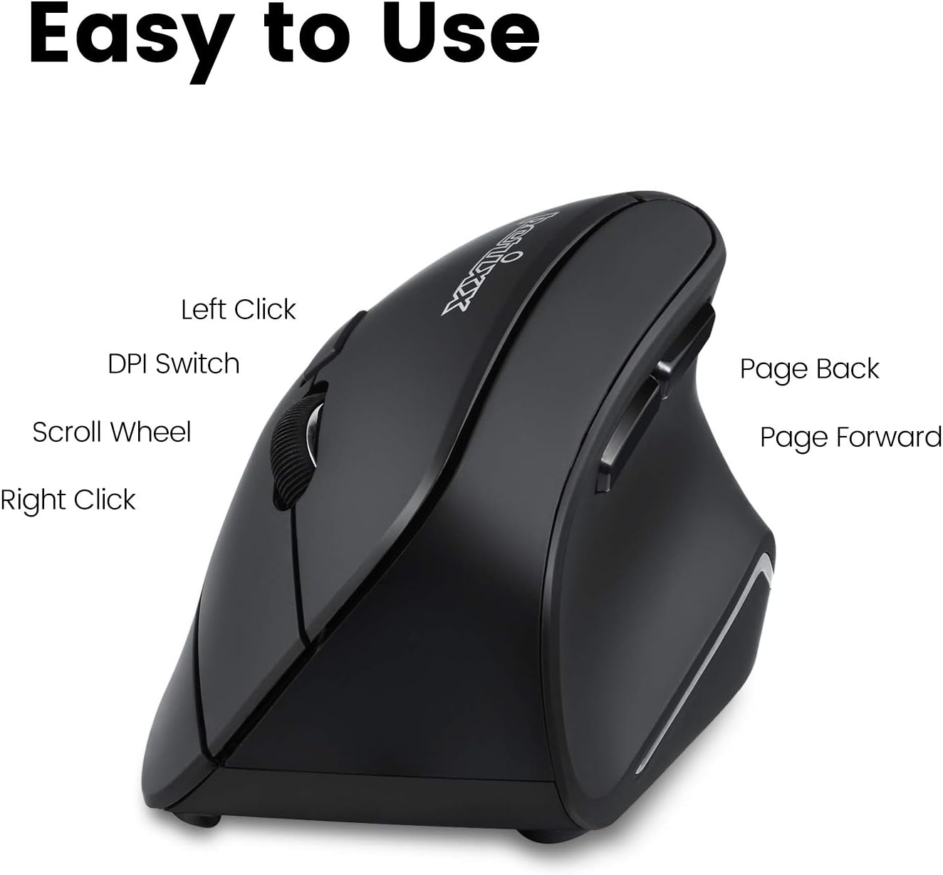 Perixx PERIMICE-715II Wireless Ergonomic Vertical Mouse - 2.4 G - 800/1200/1600 DPI - Right Handed Natural Ergonomic Vertical Design - Image 5