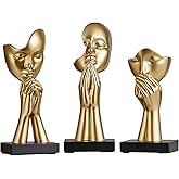 XYQXYQ 3-Piece Set of Thinker Statues, Gold and Silver Black Abstract Art Meditation Prayer Sculptures, Modern Home Decoration, Desktop Decoration, Home or Office Decoration Art Gifts (Gold)