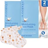 PLANTIFIQUE Korean Hydrating Foot Mask for Dry Cracked Feet, 2 Pairs &amp; Box | Moisturizing Socks for Baby Soft Feet - Softens Heels with Coconut Oil &amp; Shea Butter, Mascarilla Pies