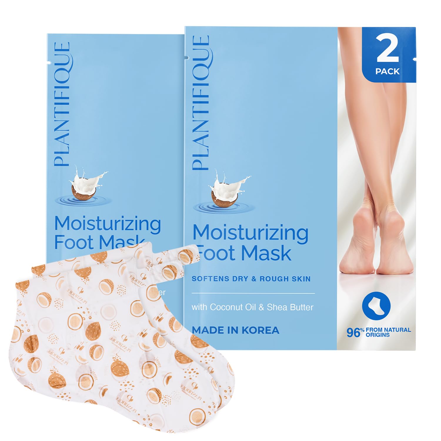 Plantifique Hydrating Foot Mask Socks – 2 Pairs with Shea Butter for Soft Heels, Deep Moisturizing & Repairing Dry, Rough Skin – Korean Skincare & Foot Care Gift