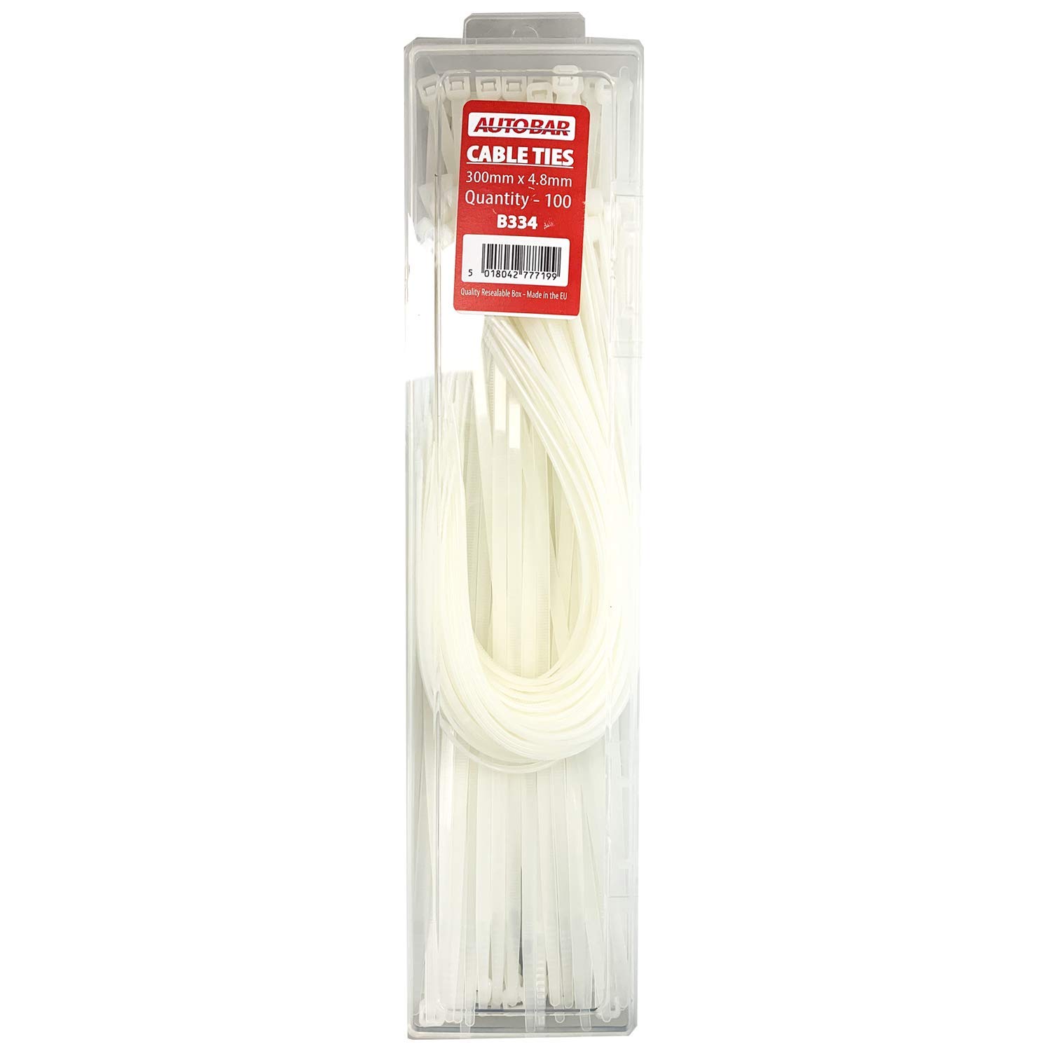 Autobar B334 100 Pack White Cable Ties in Reusable Box 295 MM X 4.8 MM