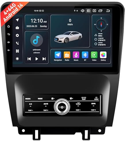 OiLiehu 2G+64G Android 13 Autoradio Pour Ford Mustang 2010-2014 Avec CarPlay Android Auto Sans Fil, 10,1" IPS Écran Tactile Radio Avec GPS WiFi Lien Miroir Bluetooth FM/RDS EQ SWC Caméra De Recul