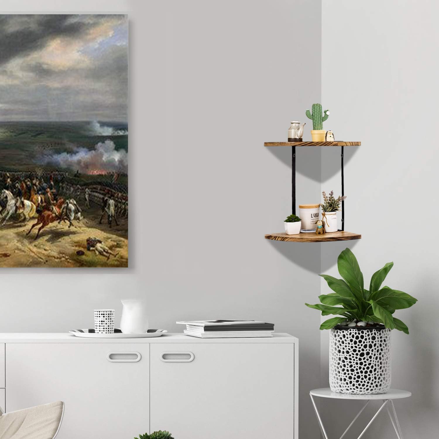 NEX 2-Tier Corner Shelf Floating Wall Mount Round End Shelves for Living Room, Bedroom: Furniture & Decor