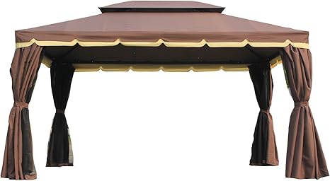 Outsunny 10 X13 Aluminum Frame Double Top Gazebo Canopy With Mesh