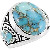 Turquoise Ring Sterling Silver 925 for Men Genuine Gemstones Size 9 to 13