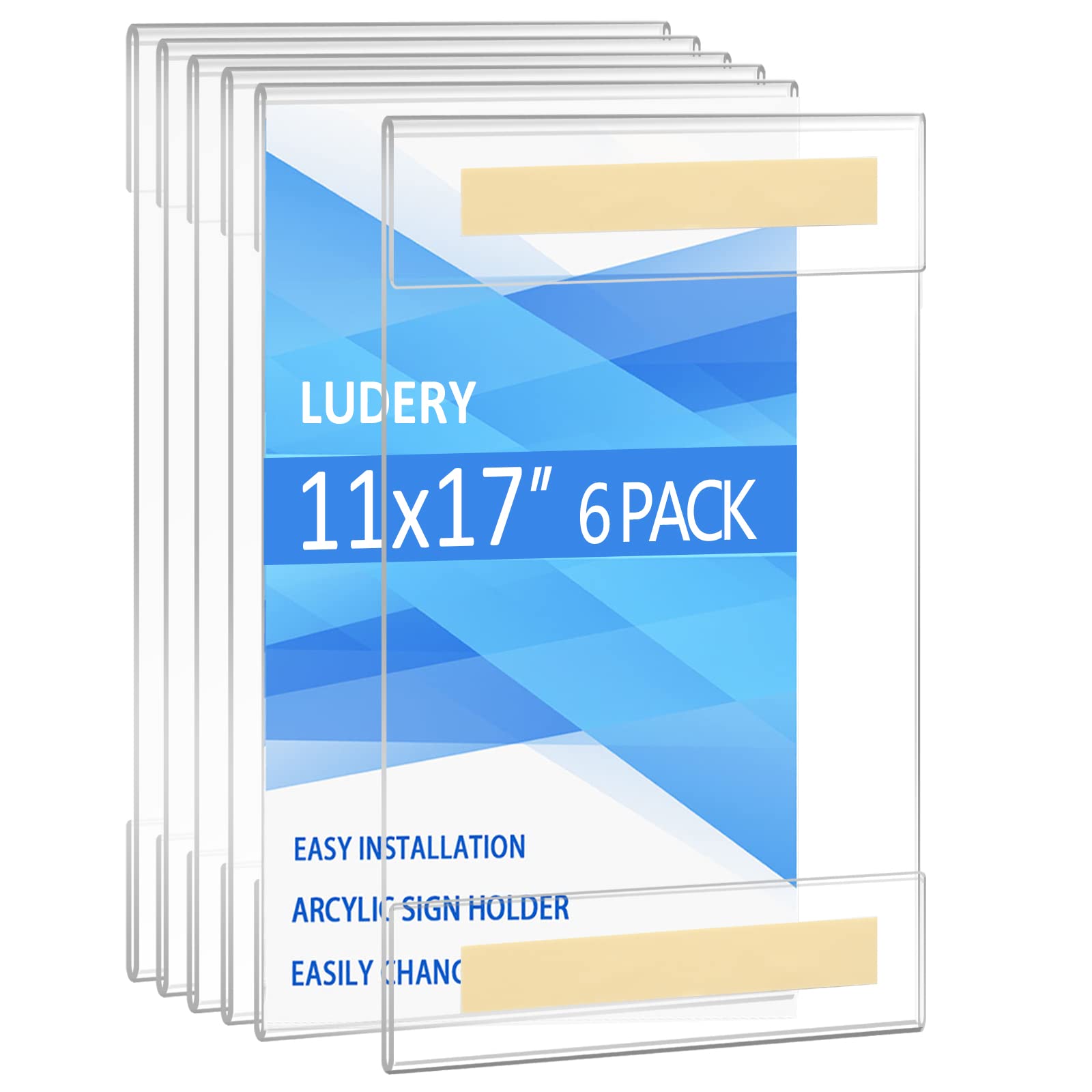 Photo 1 of Acrylic Sign Holder 11 x 17 inches Vertical Wall Mount Sign Holders Clear Acrylic Frame with 3M Tape Adhesive Clear Poster Frames Plastic Sign Holder for Office, Home, Restaurant-No Drilling(6 Pack)