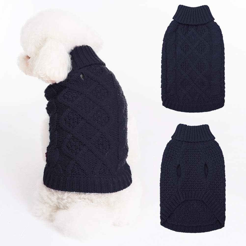 Mihachi Turtleneck Dog Sweater - Winter Coat Apparel Classic Cable Knit Clothes with Leash Hole for Cold Weather, Ideal Gift for Pet in New Year