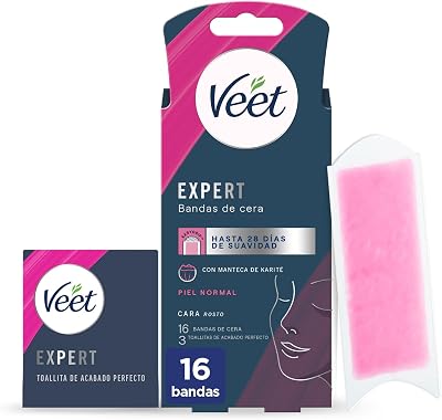 Expert Fasce di cera fredda depilatoria per la depilazione del viso, adatto per labbro superiore (Bigotte), con burro di karitè, 16 strisce