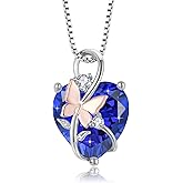 Oskani Butterfly Heart Necklaces for Women, 925 Sterling Silver 5A Cubic Zirconia Birthstone Pendant Jewelry Gifts, Anniversary Birthday Christmas Gifts for her