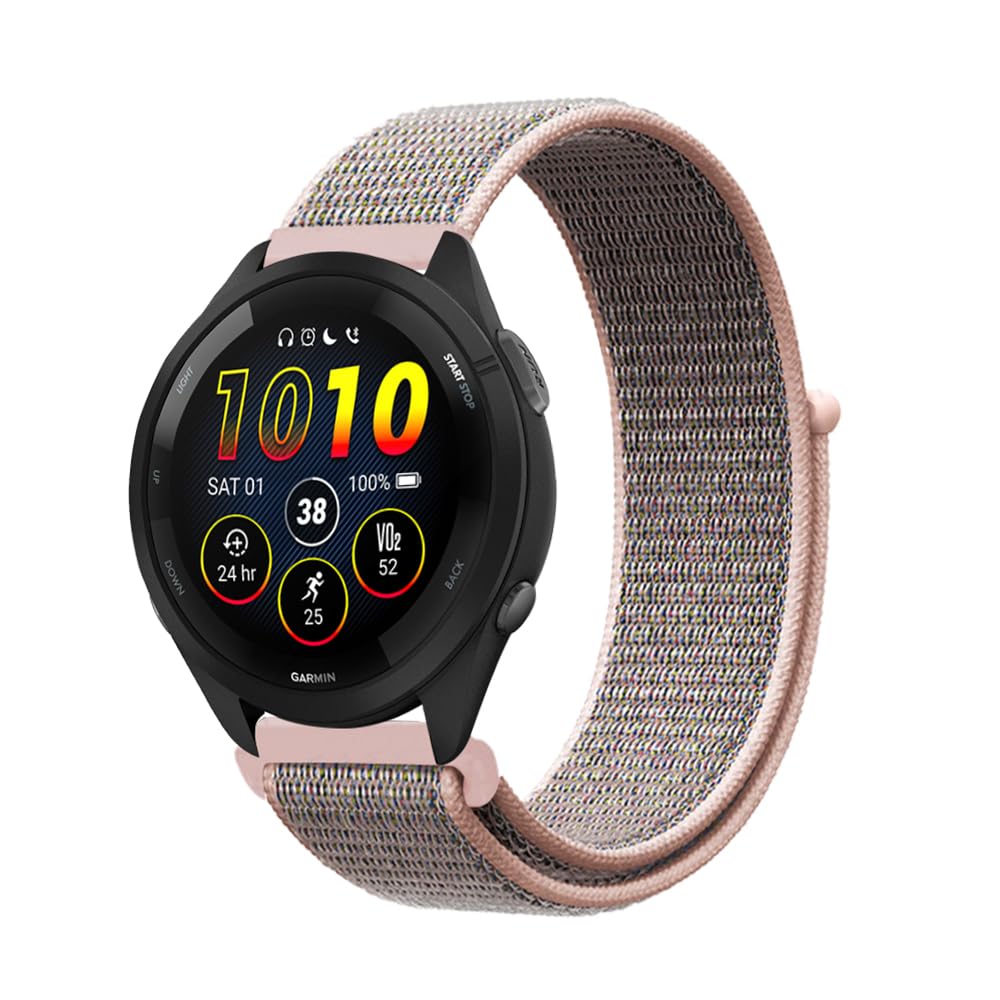 Niboow 22mm Strap Compatible with Garmin Forerunner 265/255/255 Music, Nylon Soft Watch Band for Garmin vivoactive 4/Venu 2/Active - Pink