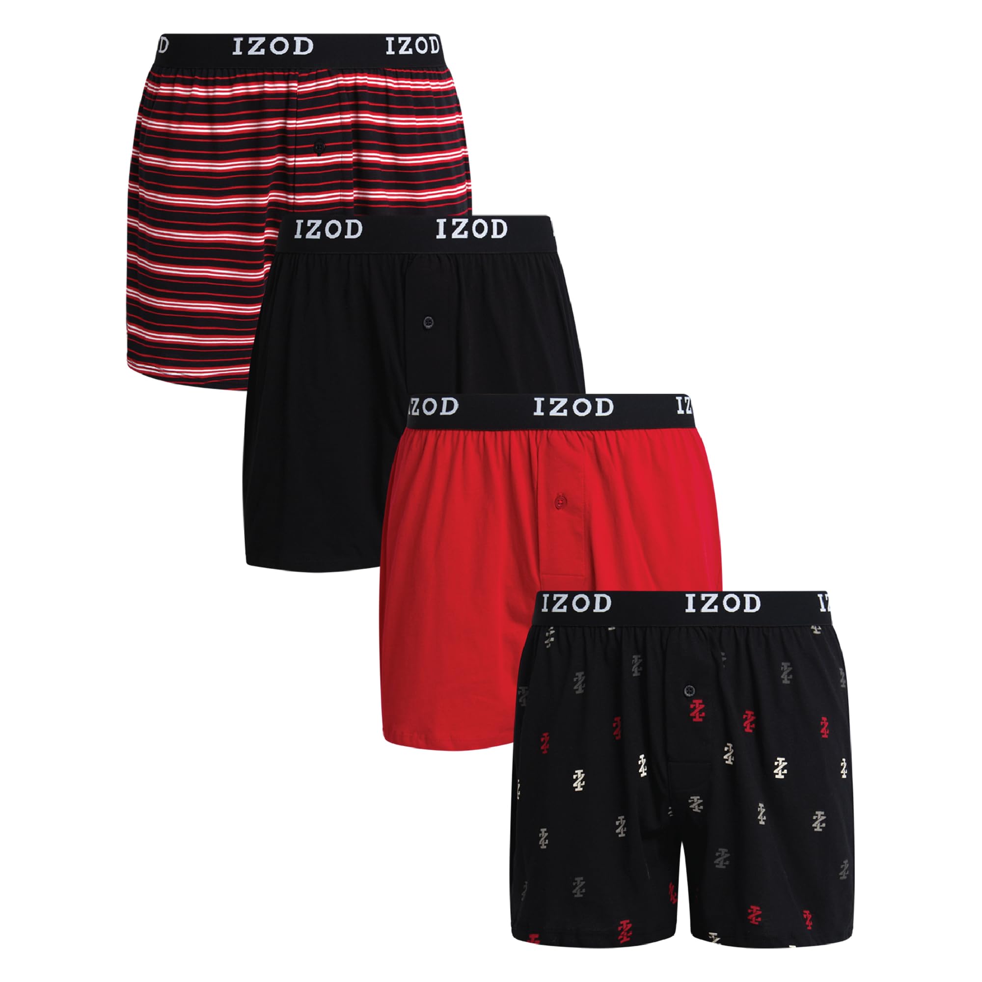 IZOD Mens Boxer Briefs - Soft Comfortable Mens Underwear Briefs Moisture Wicking Relaxed Fit 4” Inseam Boxers for Men, Size Small, Black/Black Stripe/Salsa/Black Print Image
